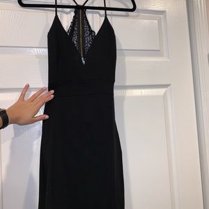 Black Spaghetti Strap Midi Dress with Lace Back